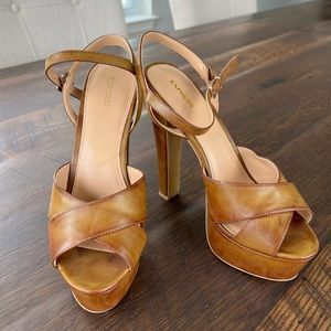 Express brown leather platforms heels